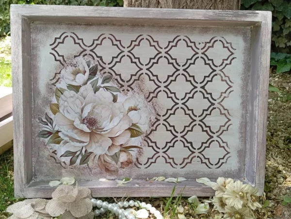Floral Harmony Wooden Tray