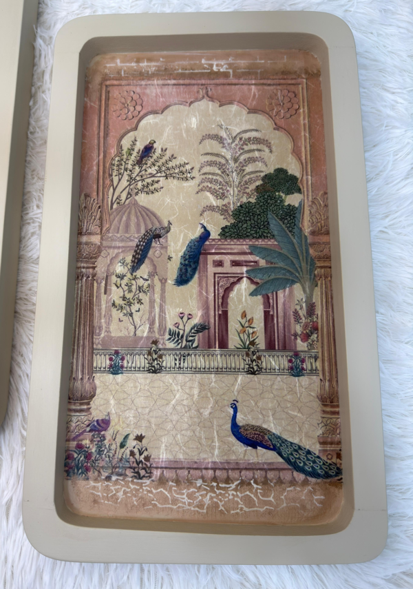 2 Pcs Peacock Decoupage Platter – Elegant Handcrafted Décor - Image 2