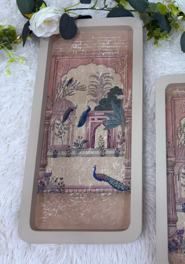 2 Pcs Peacock Decoupage Platter – Elegant Handcrafted Décor - Image 3