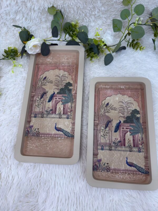 2 Pcs Peacock Decoupage Platter – Elegant Handcrafted Décor