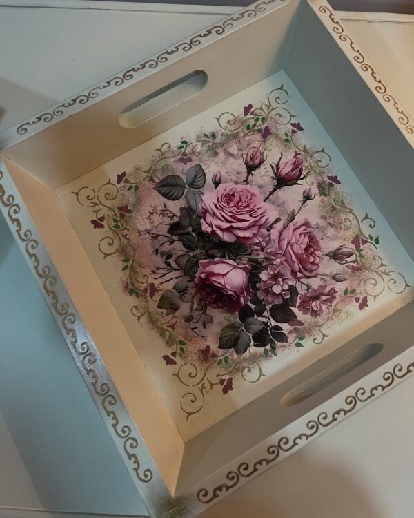 Vintage roses decoupage tray - Image 3