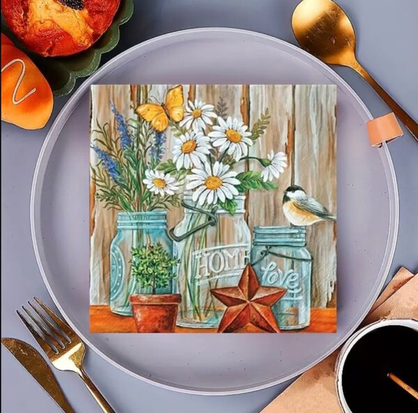 Rustic Daisy & Wildflower Paper Napkins - Image 2