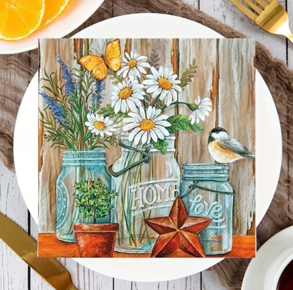 Rustic Daisy & Wildflower Paper Napkins - Image 4