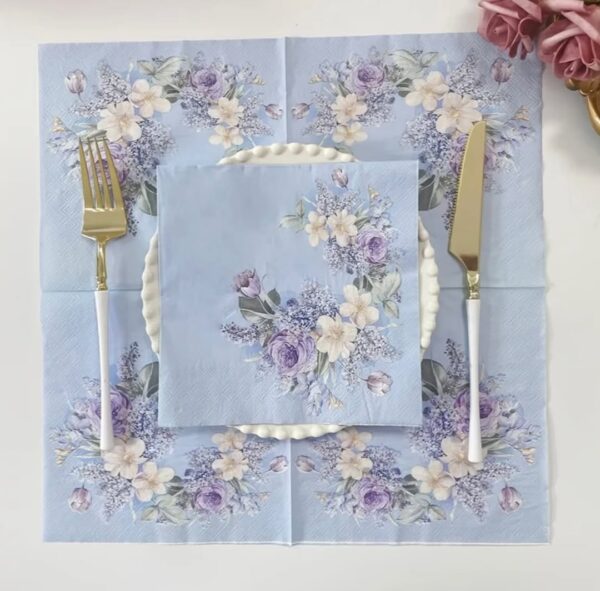 Vintage Blue Floral Party Napkins - Image 3