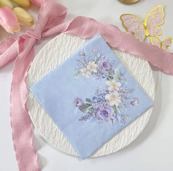 Vintage Blue Floral Party Napkins - Image 4