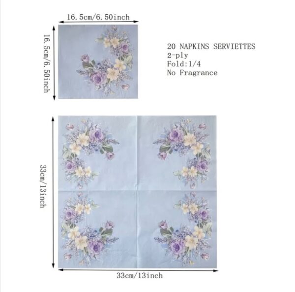 Vintage Blue Floral Party Napkins - Image 5